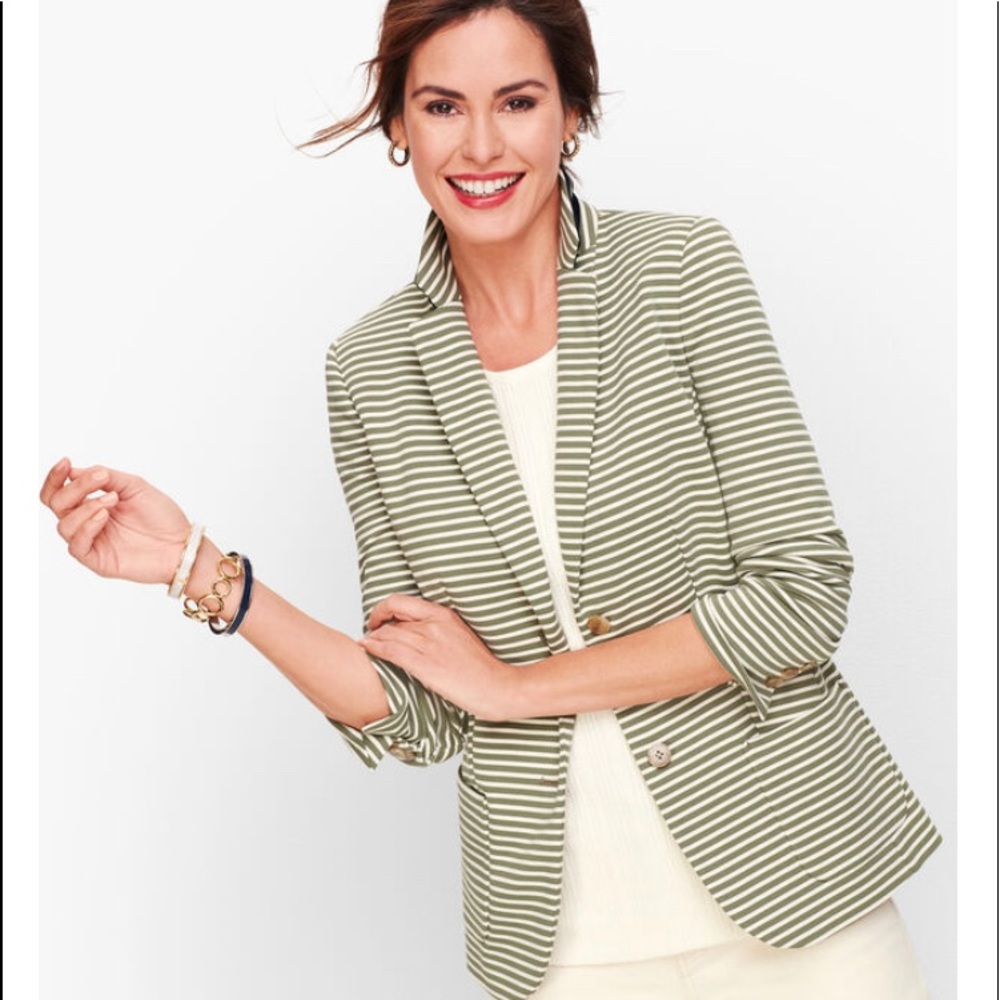 Talbots Olive Green and Cream Striped Blazer, 16P